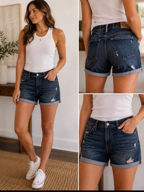 GAP Pants - GAP Dark Blue Rolled-Hem Jean Shorts